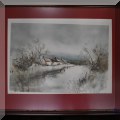 A03. Signed limited edition framed winter landscape by Jacques Lalande.  28&rdquo;h x 34&rdquo;w 